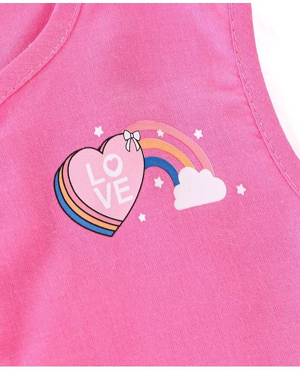 Babyhug 100% Cotton Woven Sleeveless Jhabla Heart Print Pack of 3 - Pink & White