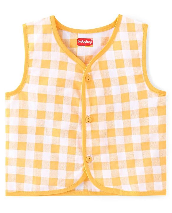 Babyhug 100% Cotton Poplin Woven Sleeveless Jhabla Checks & Badge Print Pack Of 3 - Multicolor