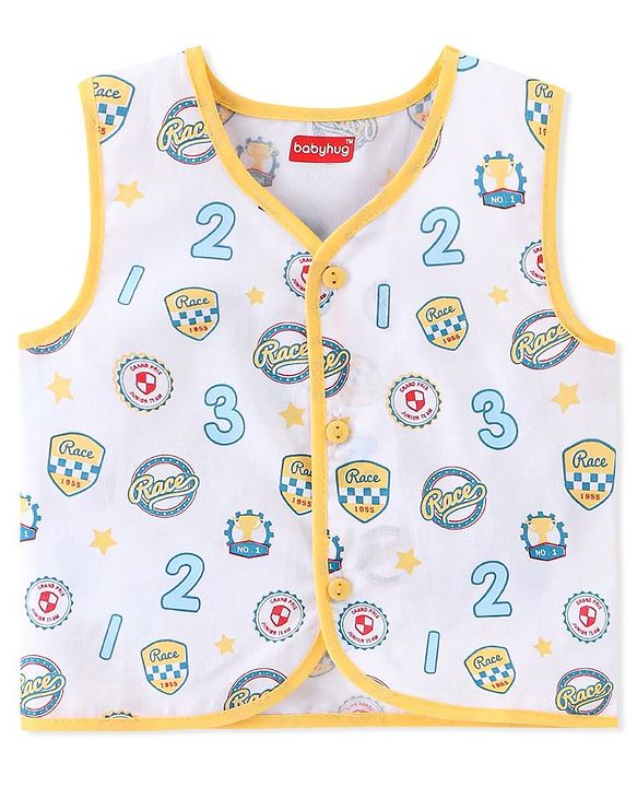 Babyhug 100% Cotton Poplin Woven Sleeveless Jhabla Checks & Badge Print Pack Of 3 - Multicolor