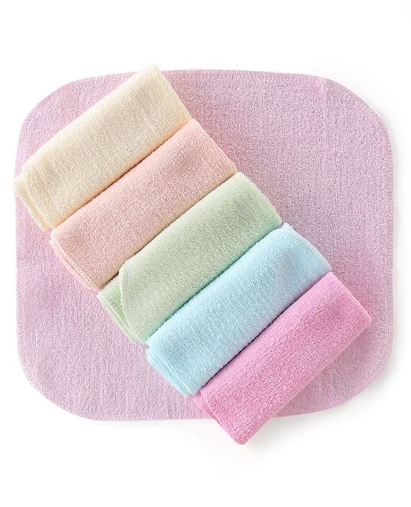Babyhug Terry Knit Hand and Face Towel Solid Colour Pack of 6 L 25.5 X B 25.5 cm - Multicolour
