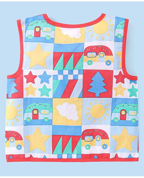 Babyhug 100% Cotton Sleeveless Front Open Jhabla Camp Theme Print Pack Of 3 - Yellow & White