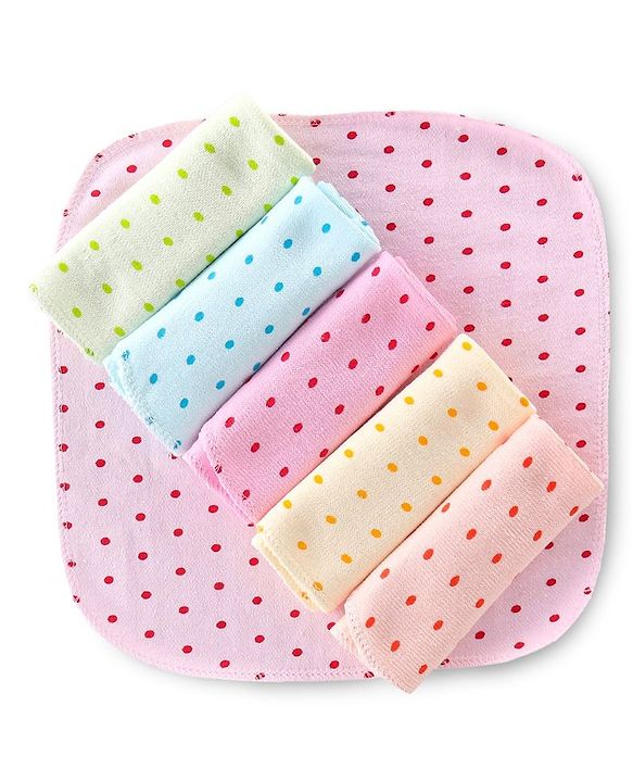 Babyhug Terry Knit Hand And Face Towels Polka Dot Print Pack Of 6 Multicolour