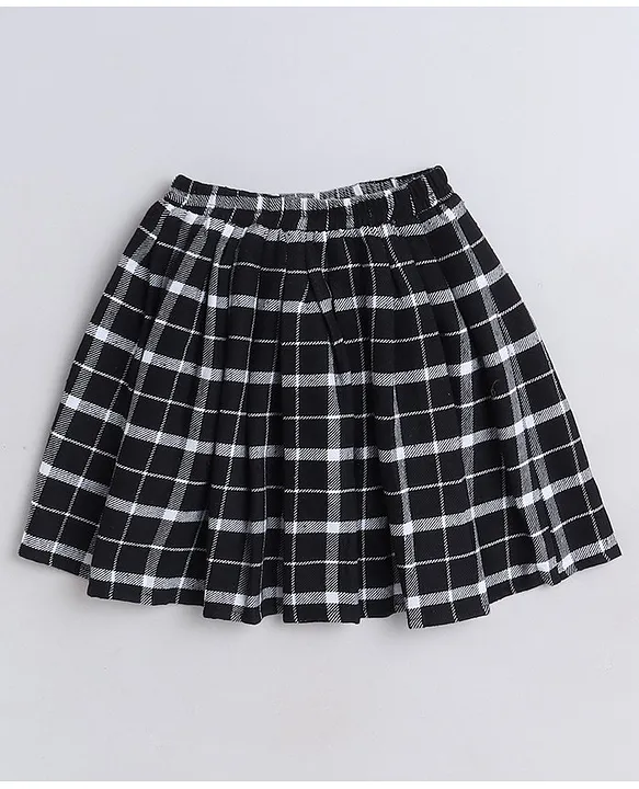 Black and white top plaid skirt cotton