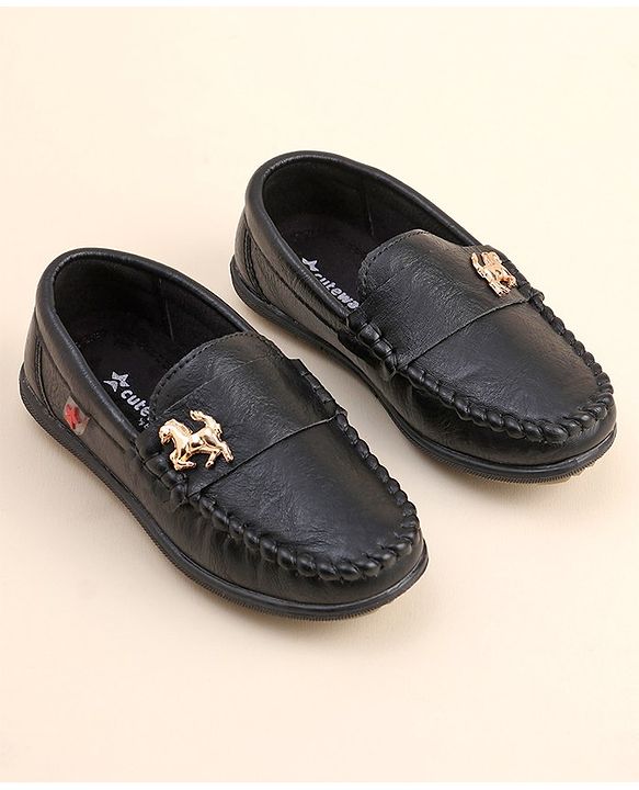 Cute Walk by Babyhug Slip On Loafer Shoes with Horse Applique- Black