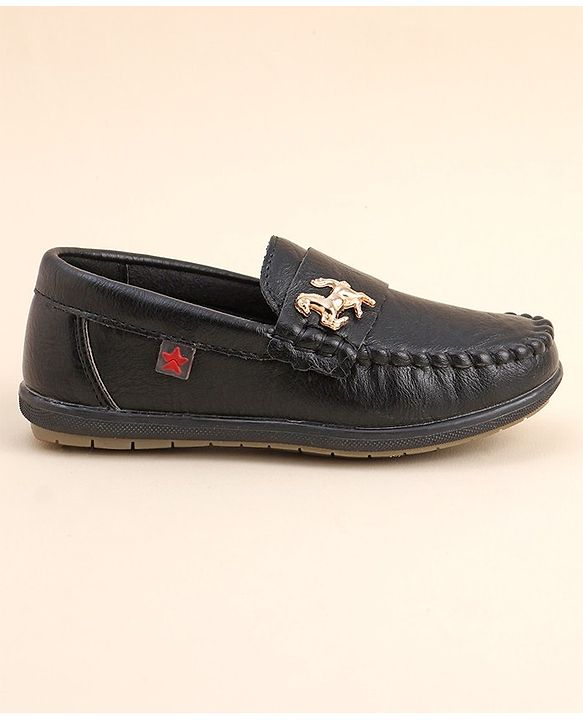Cute Walk by Babyhug Slip On Loafer Shoes with Horse Applique- Black