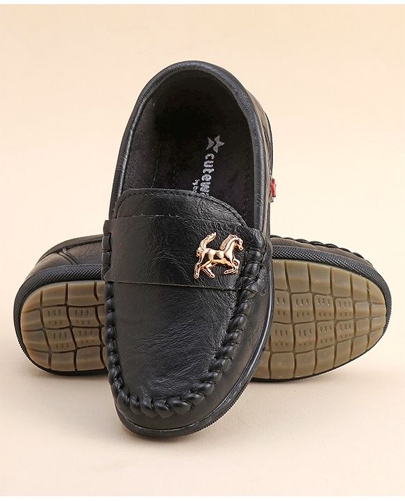 Cute Walk by Babyhug Slip On Loafer Shoes with Horse Applique- Black