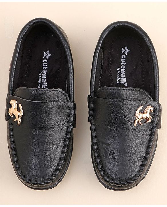 Cute Walk by Babyhug Slip On Loafer Shoes with Horse Applique- Black
