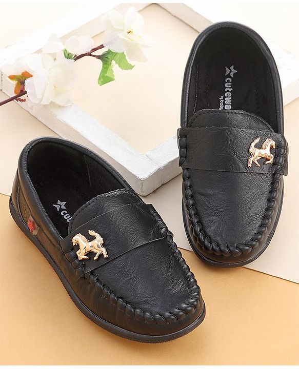 Cute Walk by Babyhug Slip On Loafer Shoes with Horse Applique- Black
