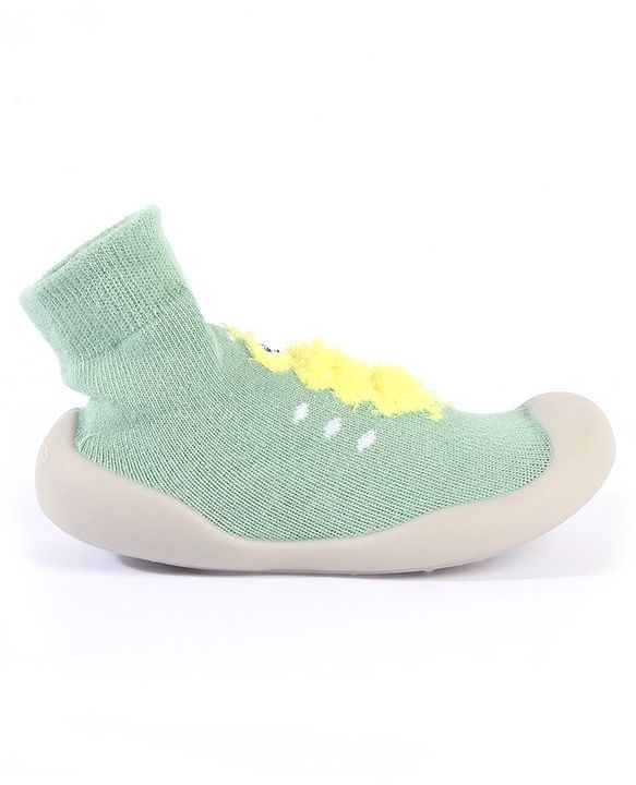 Cute Walk by Babyhug Solid Color Socks Shoe with Caterpillar Design - Green