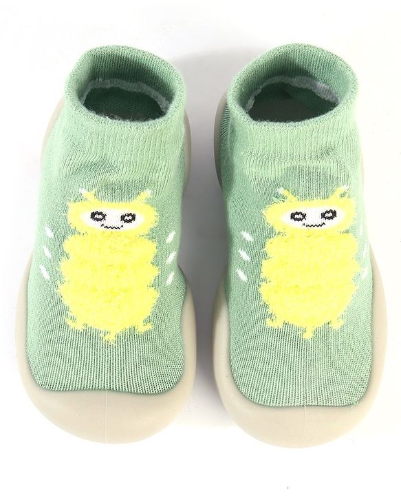 Cute Walk by Babyhug Solid Color Socks Shoe with Caterpillar Design - Green