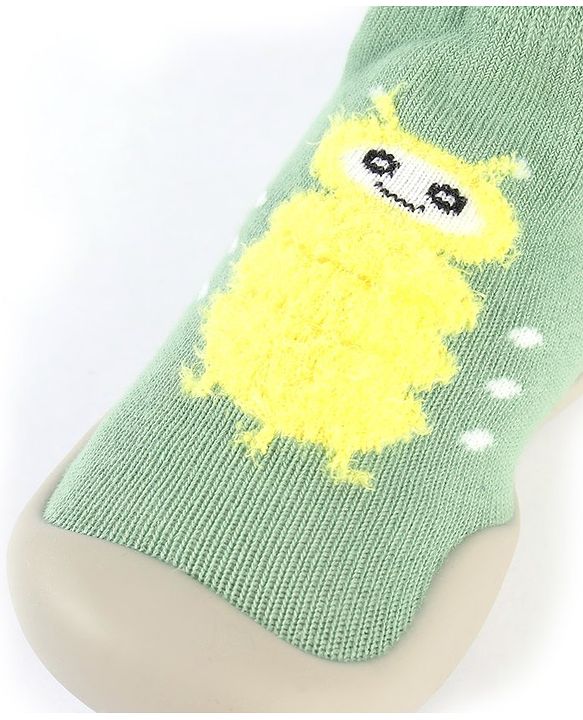 Cute Walk by Babyhug Solid Color Socks Shoe with Caterpillar Design - Green