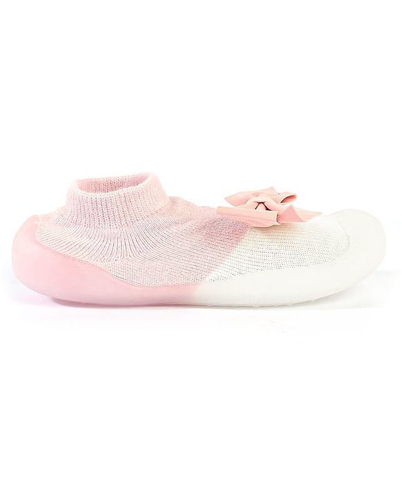Cute Walk by Babyhug Sock Shoes with Bow- Pink