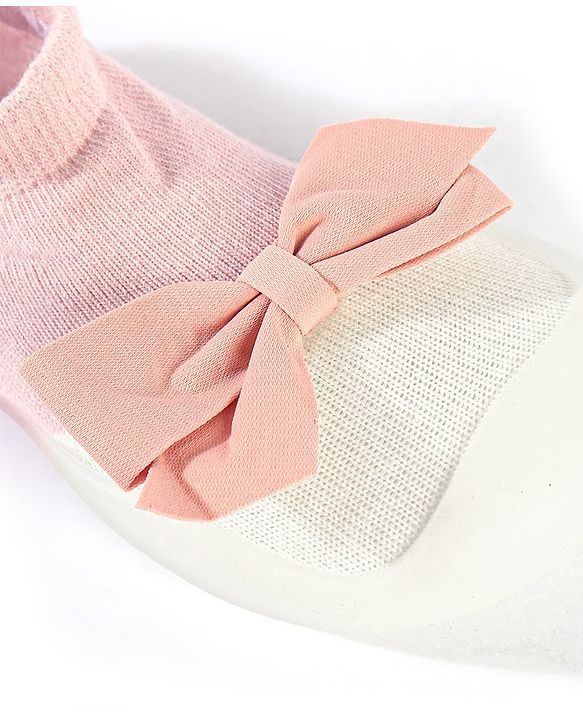 Cute Walk by Babyhug Sock Shoes with Bow- Pink