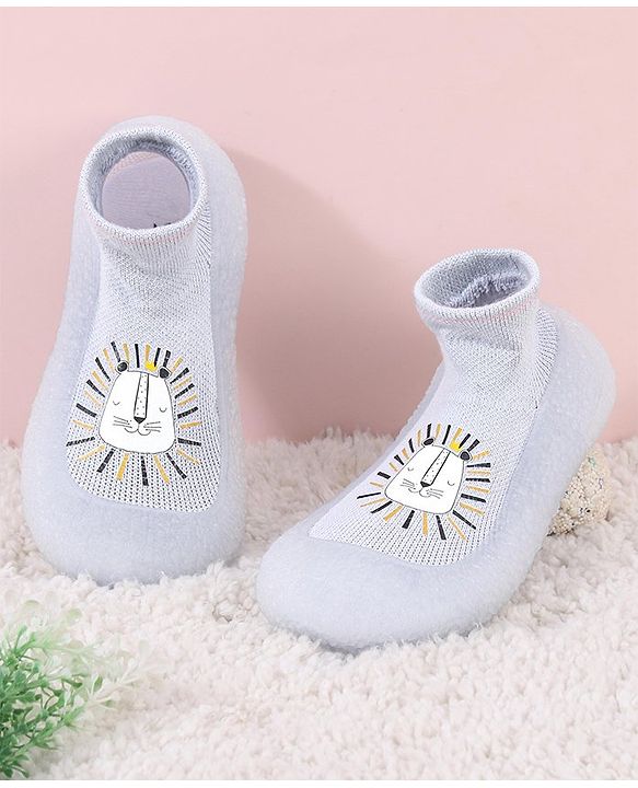 Cute Walk by Babyhug Slip On Sock Shoes Teddy Design- Blue