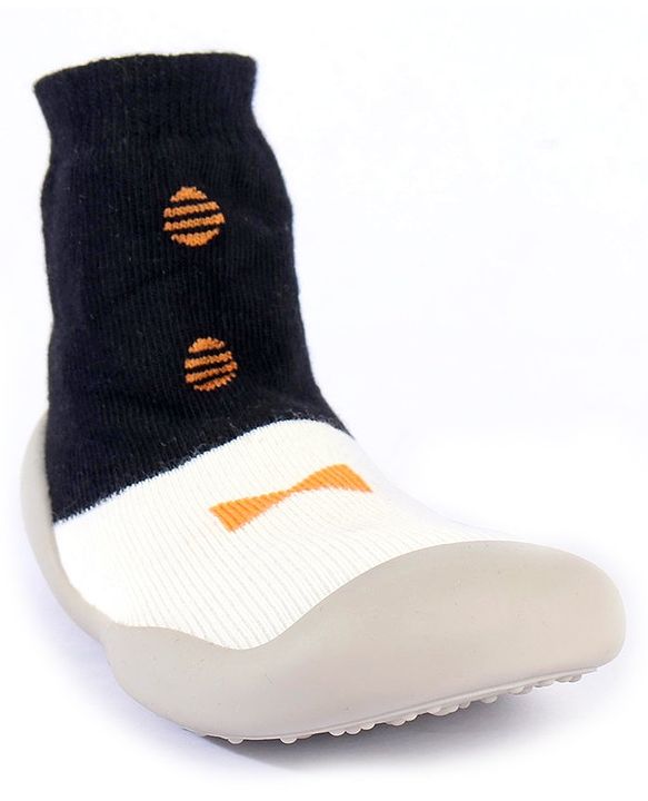 Cute Walk by Babyhug Slip On Sock Shoes Bow Design- Black Yellow & White
