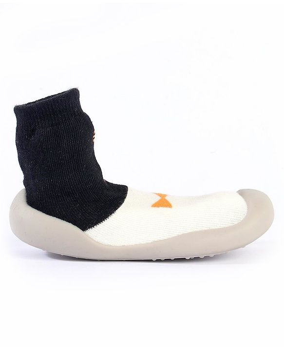 Cute Walk by Babyhug Slip On Sock Shoes Bow Design- Black Yellow & White