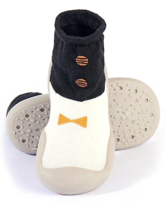 Cute Walk by Babyhug Slip On Sock Shoes Bow Design- Black Yellow & White