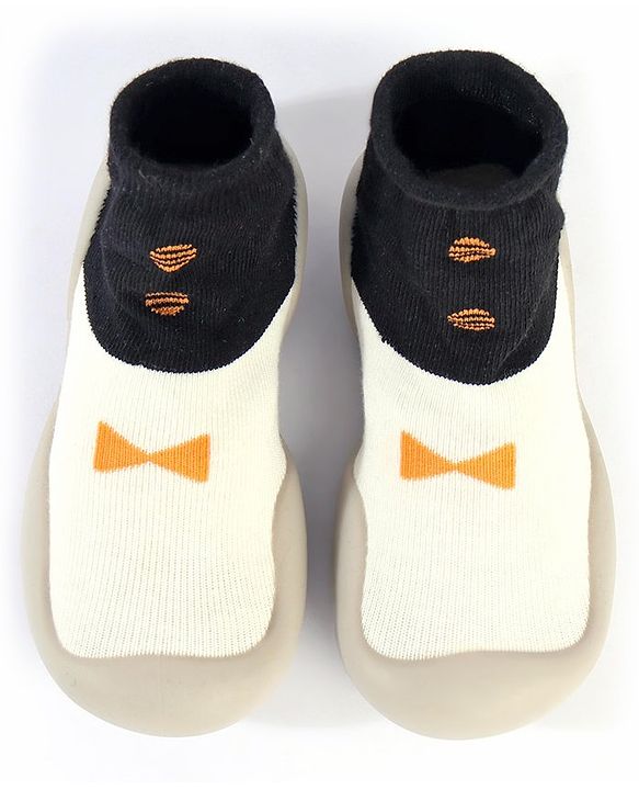 Cute Walk by Babyhug Slip On Sock Shoes Bow Design- Black Yellow & White