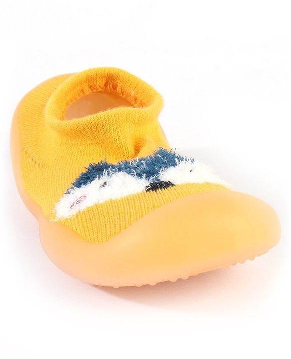 Cute Walk by Babyhug Solid Color Socks Shoe with Fox Design - Yellow