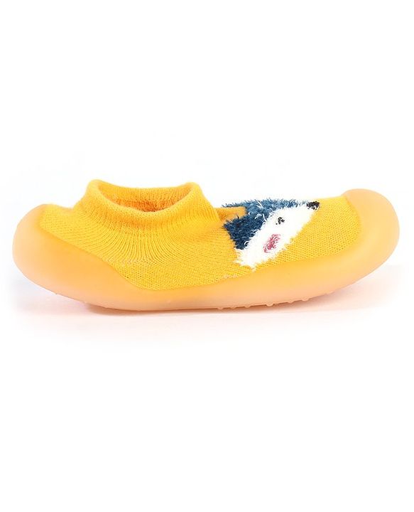 Cute Walk by Babyhug Solid Color Socks Shoe with Fox Design - Yellow