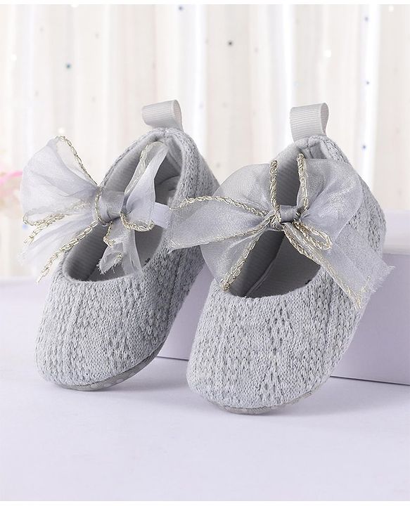 Cute Walk by Babyhug Slip On Booties with Bow-  Grey
