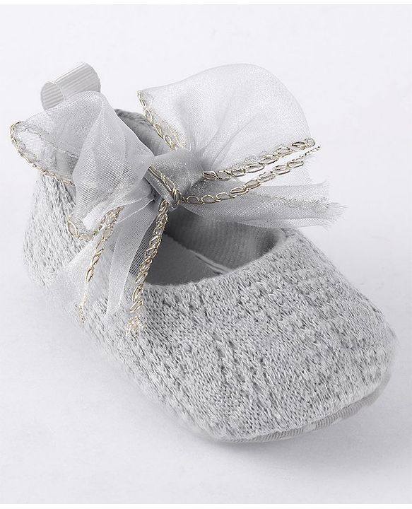 Cute Walk by Babyhug Slip On Booties with Bow-  Grey