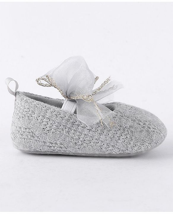 Cute Walk by Babyhug Slip On Booties with Bow-  Grey
