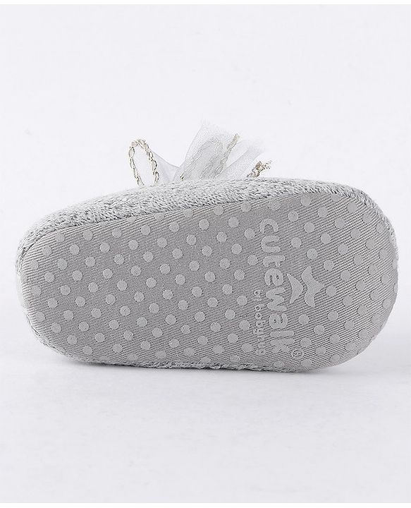 Cute Walk by Babyhug Slip On Booties with Bow-  Grey