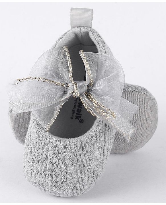 Cute Walk by Babyhug Slip On Booties with Bow-  Grey