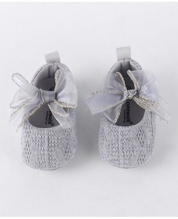 Cute Walk by Babyhug Slip On Booties with Bow-  Grey