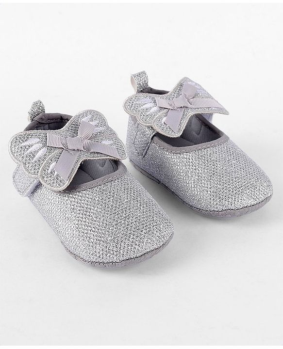 Cute Walk by Babyhug Booties Bow Applique - Silver
