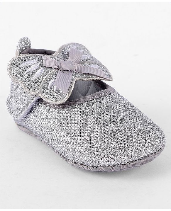 Cute Walk by Babyhug Booties Bow Applique - Silver
