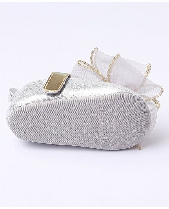 Cute Walk by Babyhug Party Wear Booties Studded Bow Applique - Sliver