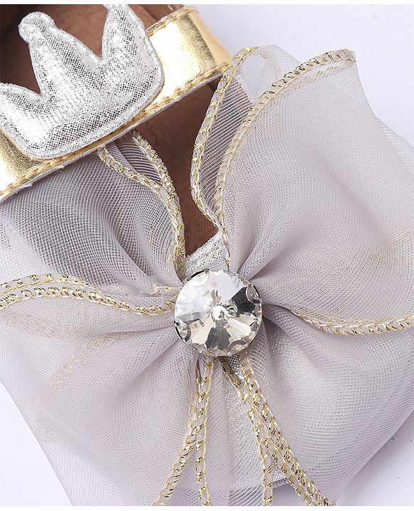 Cute Walk by Babyhug Party Wear Booties Studded Bow Applique - Sliver