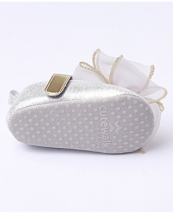 Cute Walk by Babyhug Party Wear Booties Studded Bow Applique - Sliver