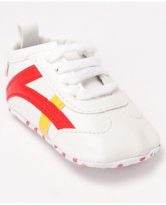 Cute Walk by Babyhug Slip On Booties with Stripes Design & Lace Closure - White