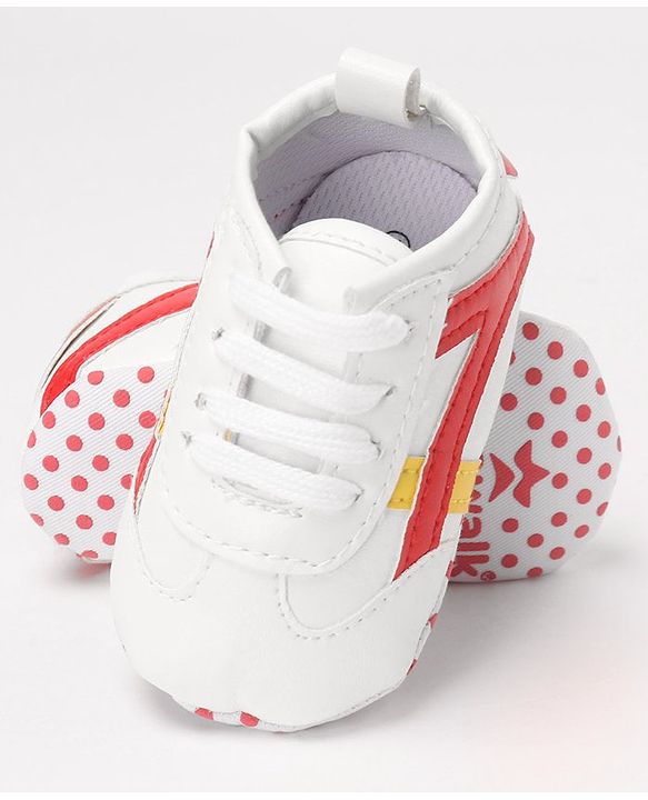 Cute Walk by Babyhug Slip On Booties with Stripes Design & Lace Closure - White