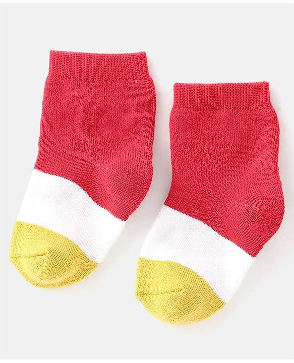 Cute Walk By Babyhug Anti Bacterial Cotton Rich Terry Socks Stripes Pack Of 3 - Red White & Blue