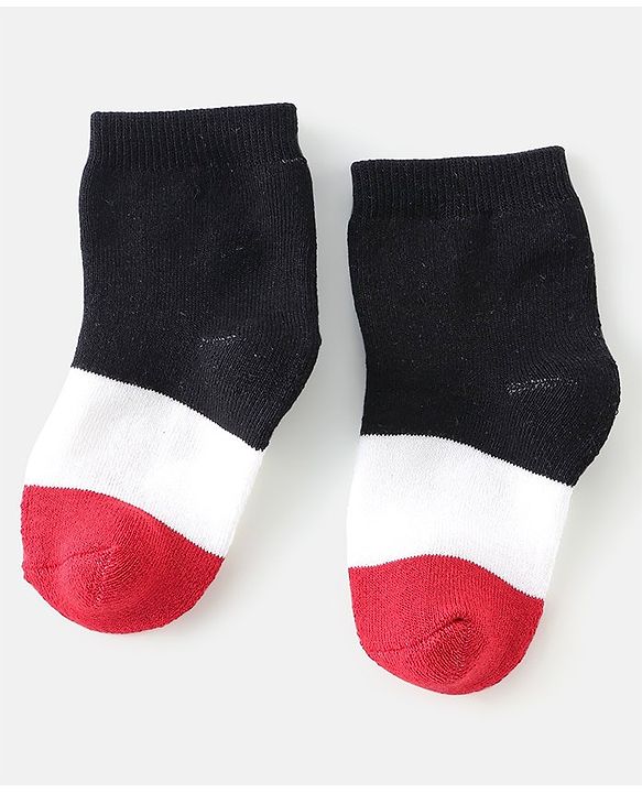Cute Walk By Babyhug Anti Bacterial Cotton Rich Terry Socks Stripes Pack Of 3 - Red White & Blue