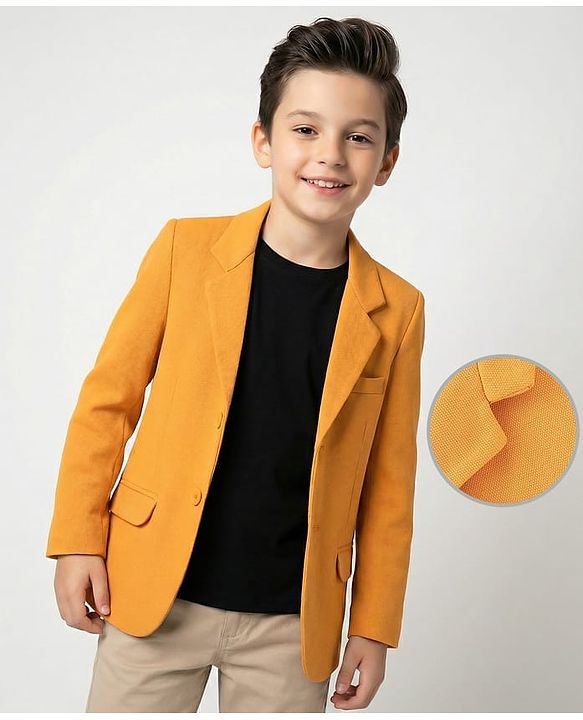 Pine Kids Knitted Full Sleeves Solid Colour Blazer - Mustard