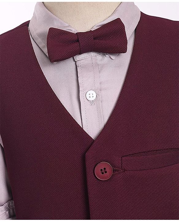 Pine Kids Full Sleeves Solid Color Party Suit With Bow - Wine