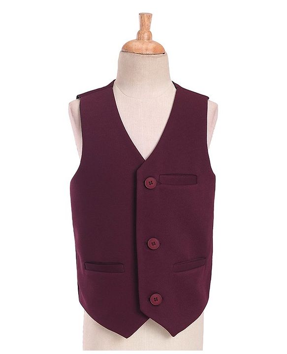 Pine Kids Full Sleeves Solid Color Party Suit With Bow - Wine