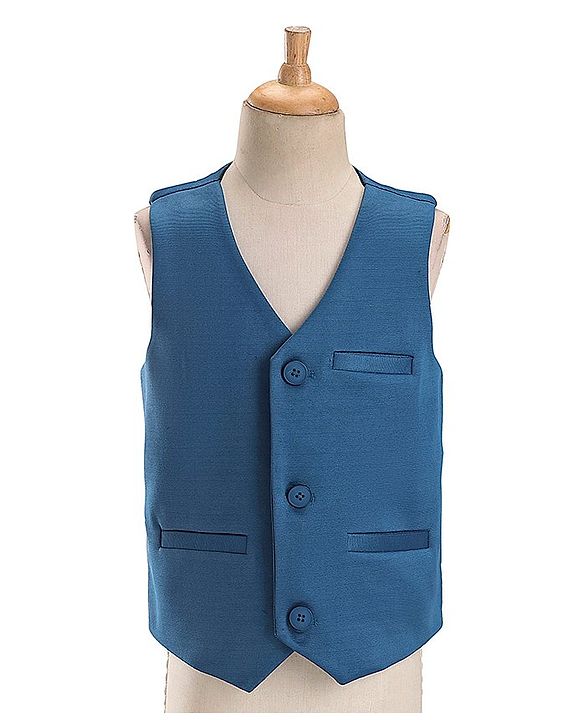 Pine Kids Full Sleeves Party Suit With Bow Solid Colour - Teal Blue