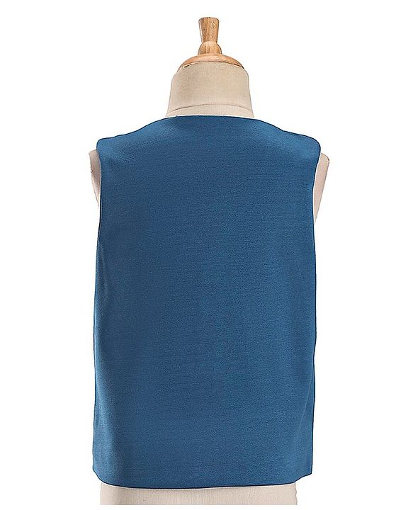 Pine Kids Full Sleeves Party Suit With Bow Solid Colour - Teal Blue