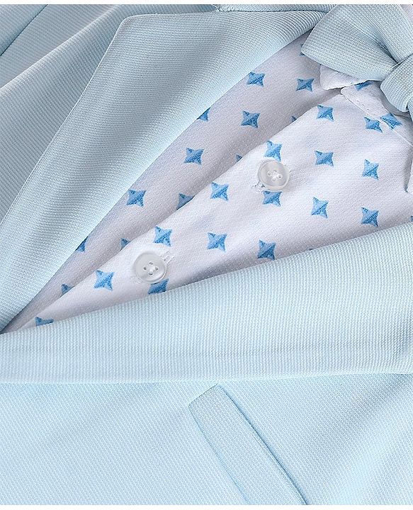Pine Kids Full Sleeves Party Suit With Bow Solid Colour- Sky Blue