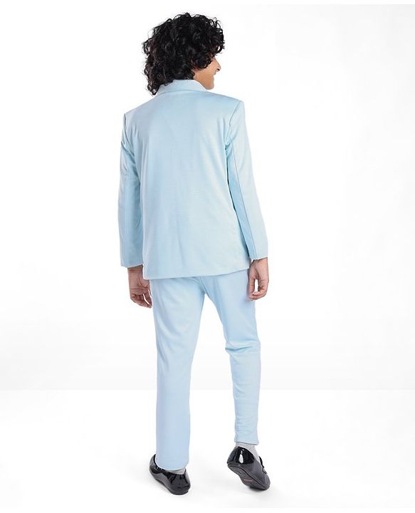 Pine Kids Full Sleeves Party Suit With Bow Solid Colour- Sky Blue