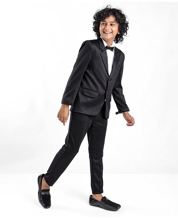 Pine Kids Full Sleeves 3 Pieces Party Suit With Bow Solid Colour - Black & White