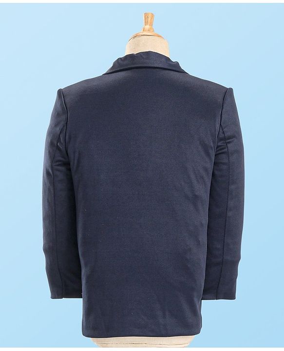 Pine Kids Full Sleeves 4 Pieces Party Suit With Bow Solid Colour - Navy Blue