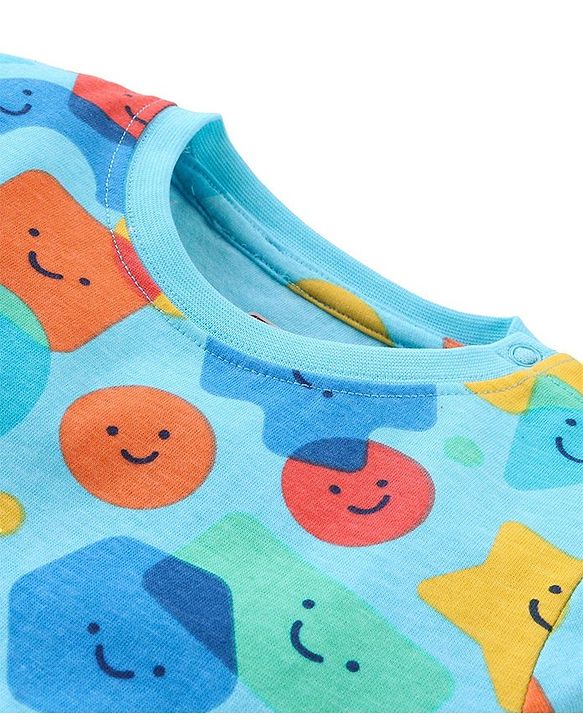 Babyhug Single Jersey Knit Half Sleeves T-Shirt & Denim Shorts Set With Geometrical Shapes Print - Blue