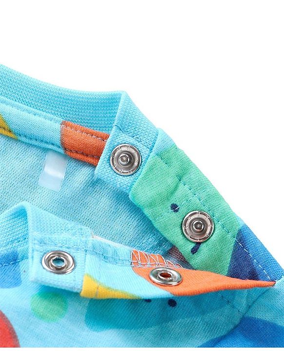 Babyhug Single Jersey Knit Half Sleeves T-Shirt & Denim Shorts Set With Geometrical Shapes Print - Blue